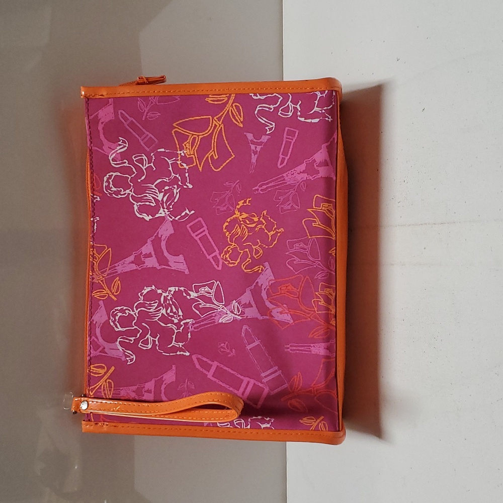 Vintage Lancome Pink and Orange Medium Sized make up cosmetic bag